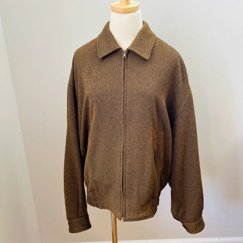 Ermenegildo Zegna 100% Cashmere Bomber Jacket Brown Zip Up Mens 50 US Medium